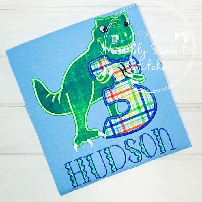 2261 - DINOSAUR BITE BIRTHDAY NUMBER - APPLIQUE CHILD SHIRT