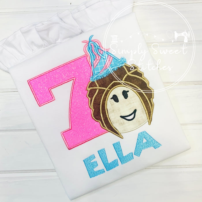 2285 - MINECRAFT GIRL BIRTHDAY NUMBER - APPLIQUE CHILD SHIRT