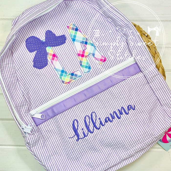 2346 - APPLIQUE INITIALS WITH BOW - BACKPACK