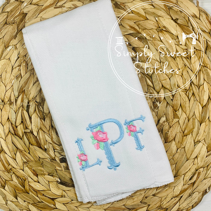 2376 - FLORAL ALPHABET MONOGRAM - BURP CLOTH