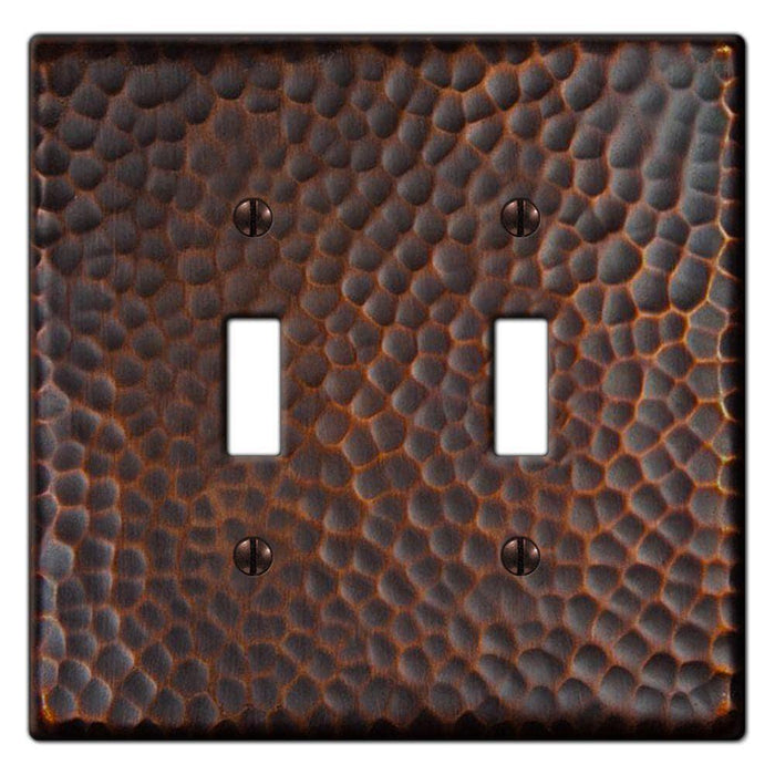 Aged Bronze Hammered Double Switch Plate Cover - Old West Iron