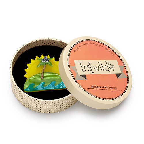 Erstwilder Tiki Time Island In The Sun Brooch Pin Box