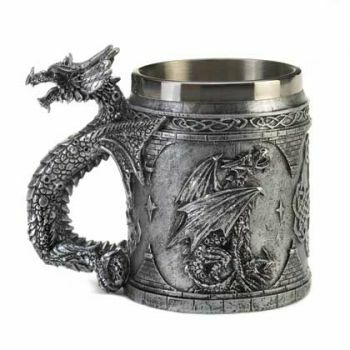 Medieval Inspired Celtic Serpentine Dragon Mug Polyresin and stainless steel