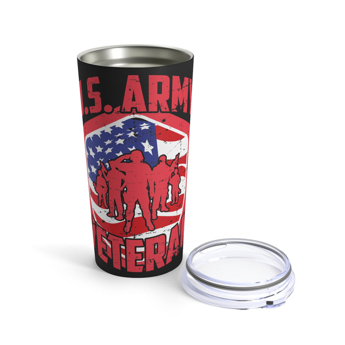 Patriotic 20oz Military Design Tumbler - U.S. Army Veteran Tribute on Black Background