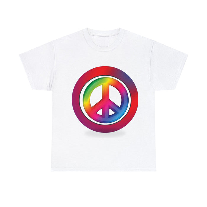 Rainbow Peace Symbol Sign Multicolors Unisex Heavy 100% Cotton T-Shirt