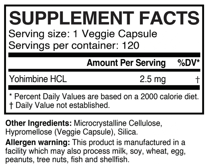 Raw Nutrition - Yohimbine HCL - 120 Capsules