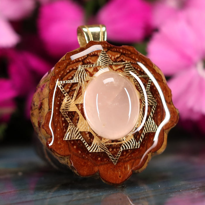 Rose Quartz with Gold 64 Star Tetrahedron