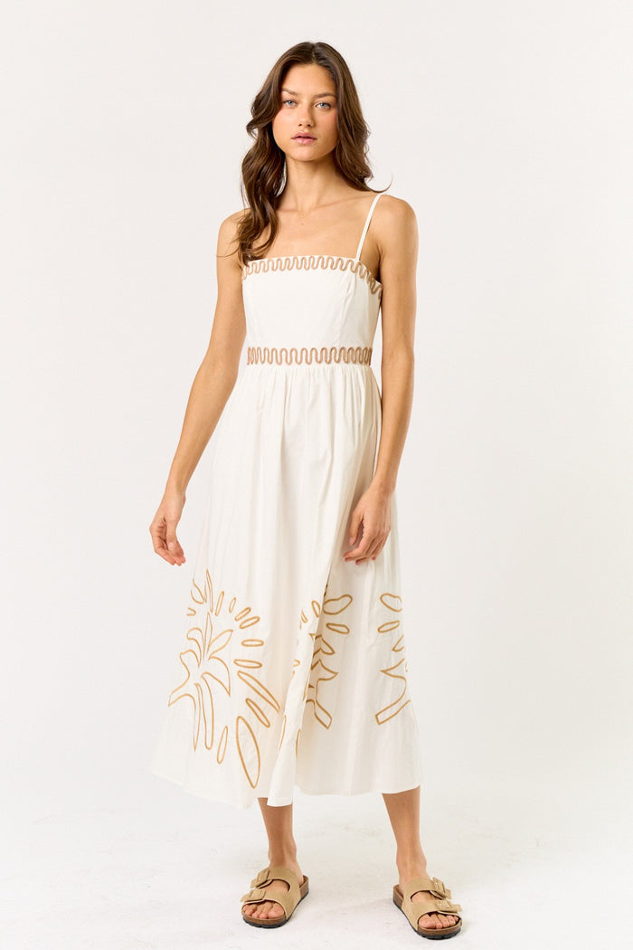 The Arabella Off White Embroidered Midi Dress