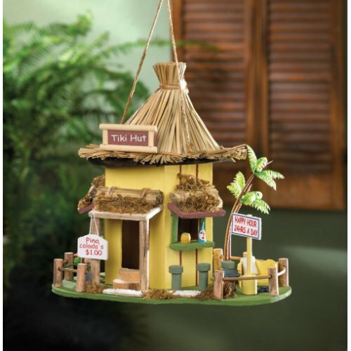 Tiki Hut Hanging Wood Birdhouse Garden Decor
