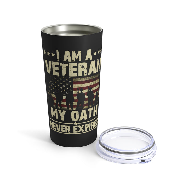 Unwavering Commitment: 20oz Military Design Tumbler - I am a Veteran, My Oath Never Expires!