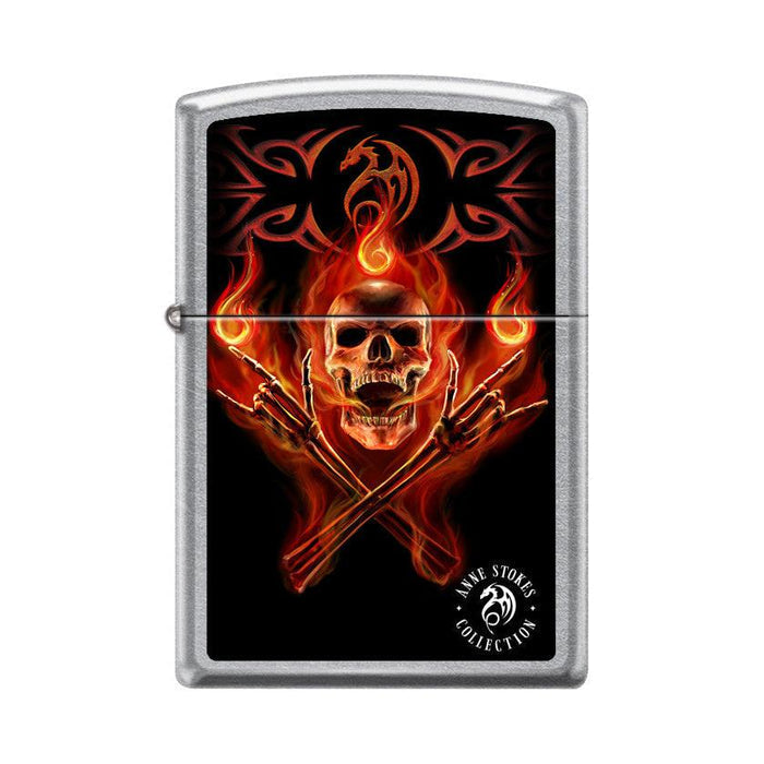 Zippo Lighter: Anne Stokes Skull and Fire Design - Street Chrome 47578