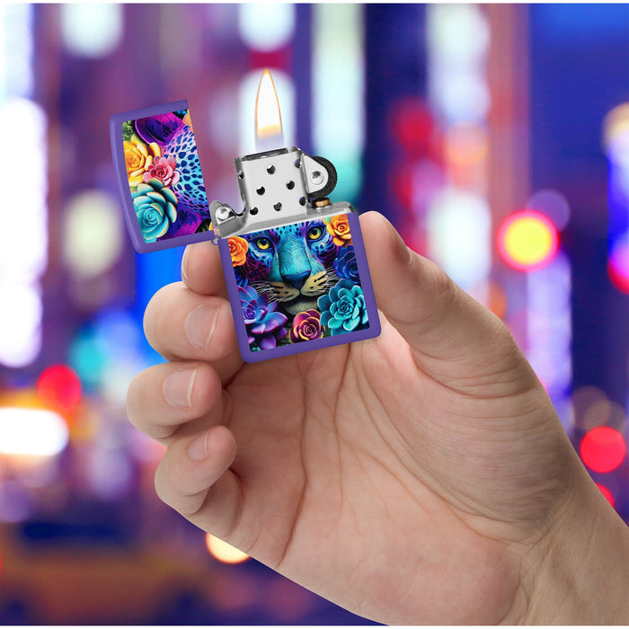 Zippo Lighter: Groovy Leopard Design - Purple Matte 47449