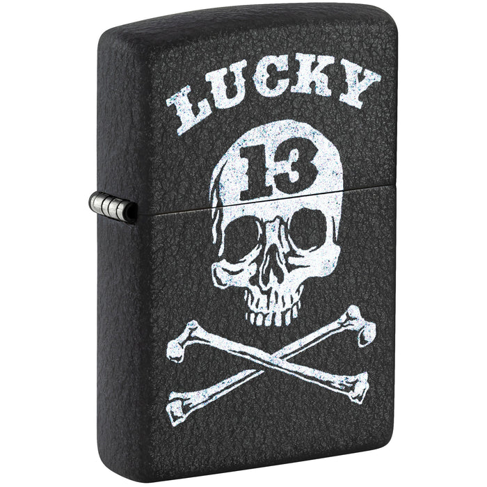 Zippo Lighter: Lucky 13 Design - Black Crackle 47506