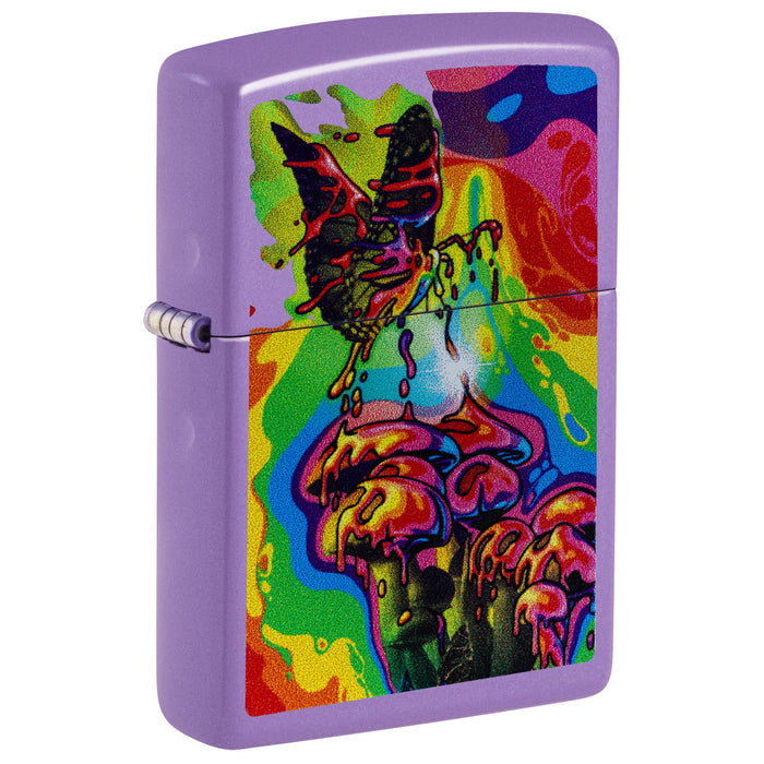 Zippo Lighter: Mushrooms and Butterfly Design - Smokey Lavender 47510