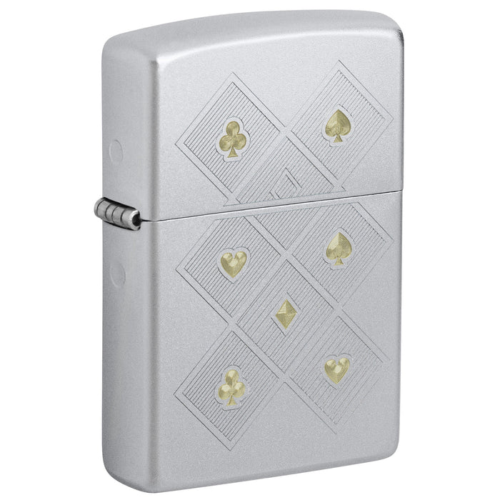 Zippo Lighter: Poker Pattern Design - Satin Chrome 47453