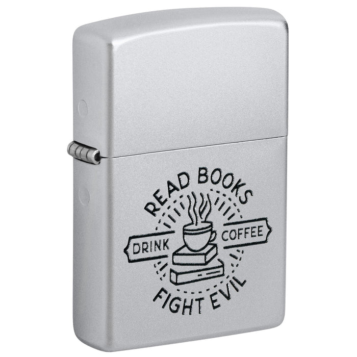 Zippo Lighter: Read Books Design - Satin Chrome 47459