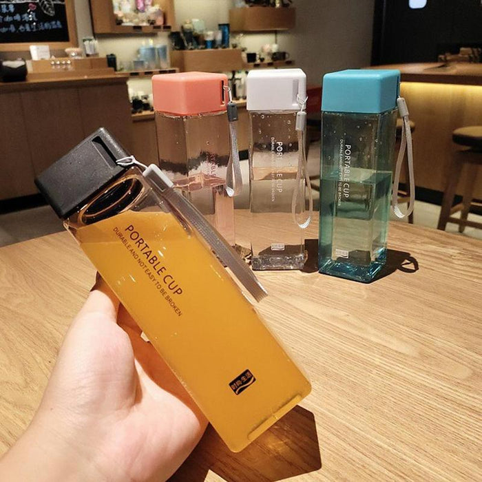 1 pcs 450ml transparent square plastic frosted cup outdoor cold juice sports with portable milk rope water cup DSers