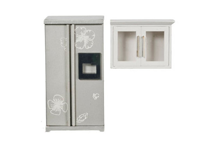 1:12 Dollhouse Miniature Silver Fridge with Cabinet-/Miniature Fridge AZ GM015