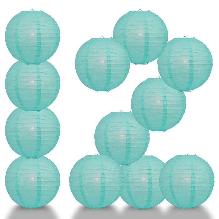 12-Pack 24 Inch Water Blue Parallel Ribbing Round Paper Lantern - Luna Bazaar | Boho & Vintage Style Decor