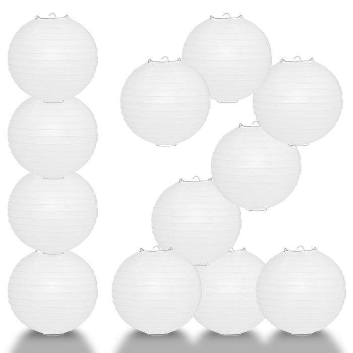 12-Pack 24 Inch White Parallel Ribbing Round Paper Lantern - Luna Bazaar | Boho & Vintage Style Decor