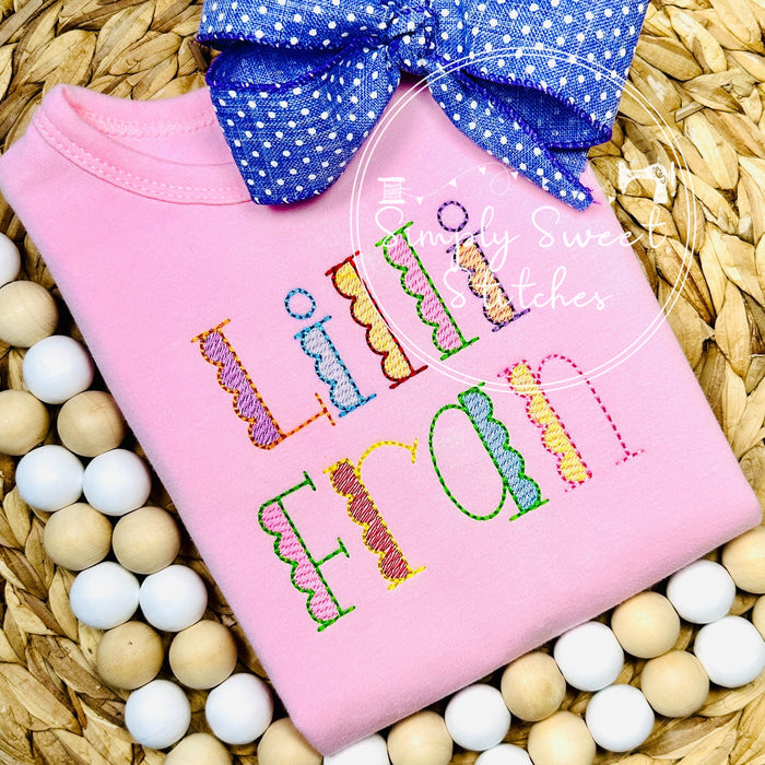 1715 - GIRLS SCALLOPED NAME BRIGHT COLORS - SKETCH CHILD SHIRT