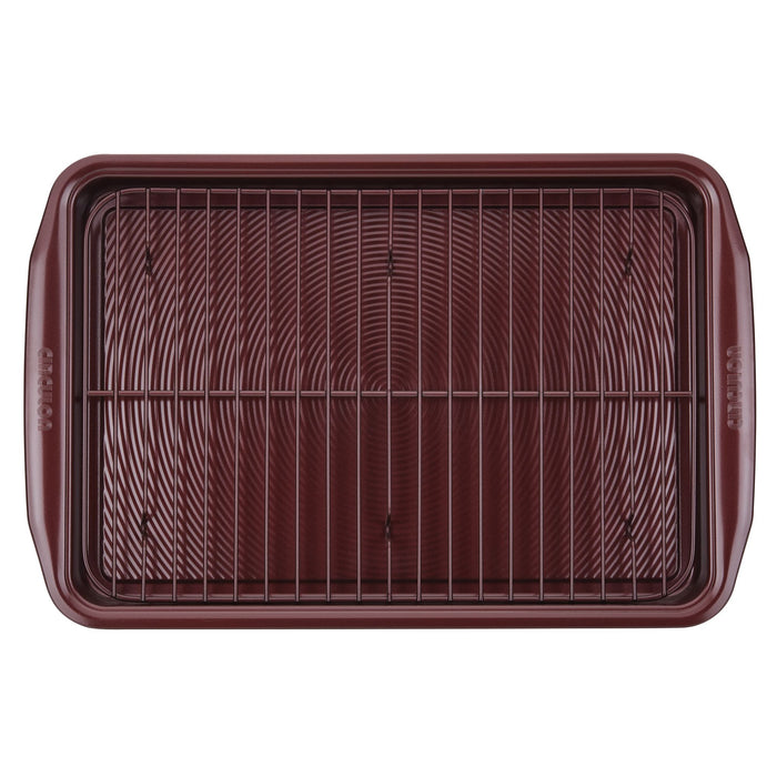 2-Piece 10" x 15" Nonstick Cookie Pan Set with removable metal rack, top view.