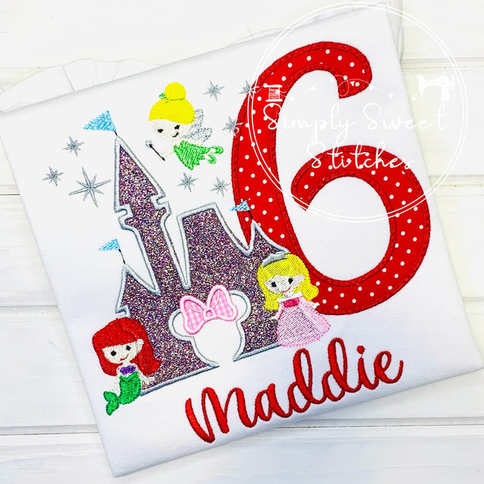 2259 - MAGICAL CASTLE PRINCESS BIRTHDAY NUMBER - APPLIQUE CHILD SHIRT