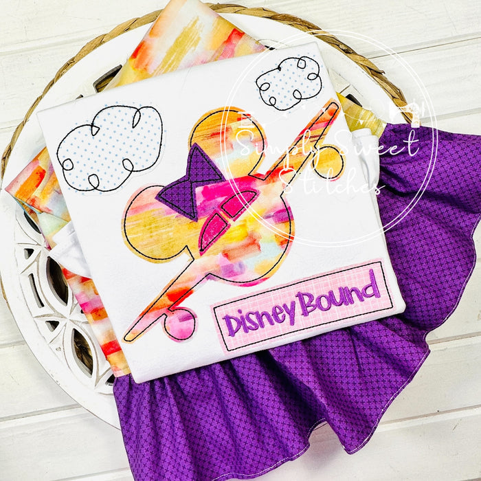 2264 - MISS MOUSE EARS AIRPLANE - APPLIQUE CHILD SHIRT
