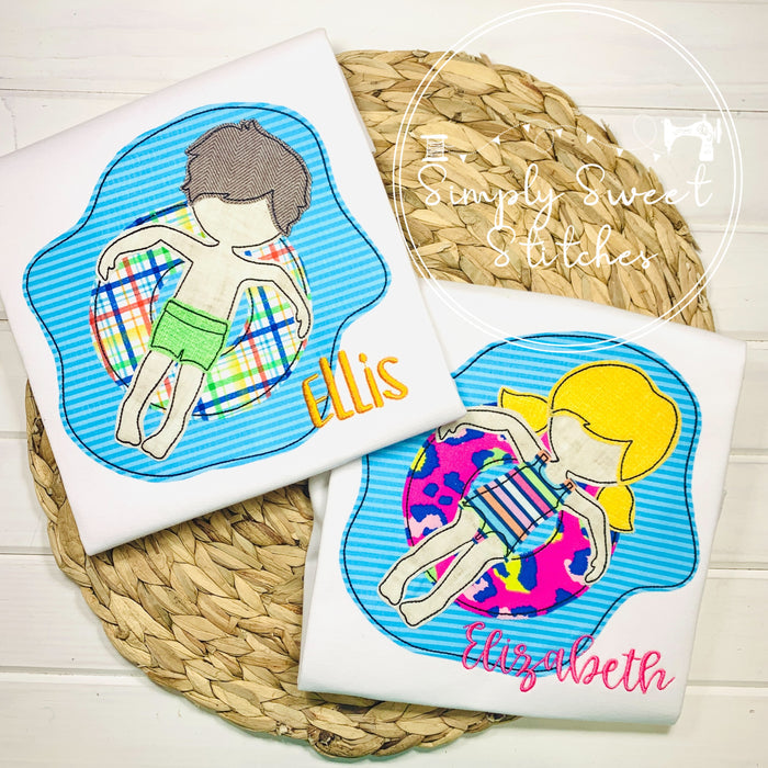 2298 - POOL INTERTUBE GIRL - APPLIQUE CHILD SHIRT