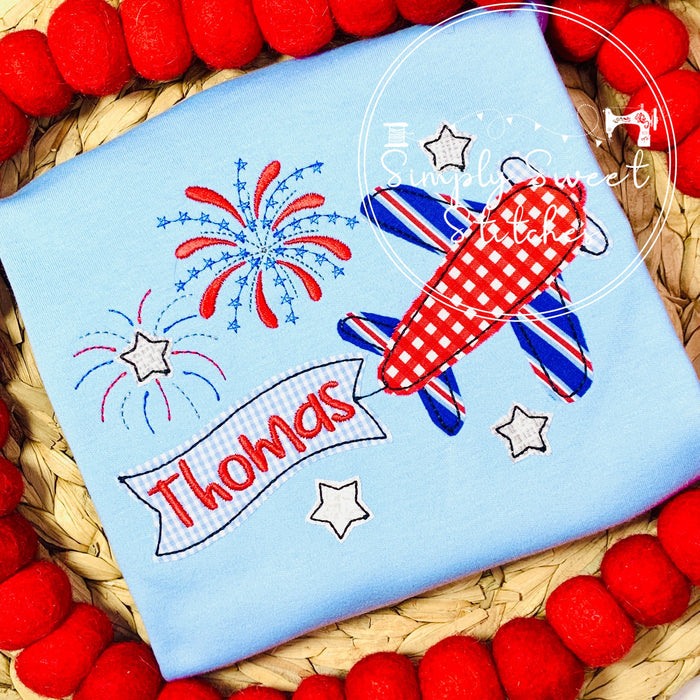 2326 - PATRIOTIC PLANE WITH BANNER - APPLIQUE CHILD SHIRT