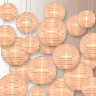 24" Beige Shimmering Nylon Lantern, Even Ribbing, Durable, Hanging - PaperLanternStore.com - Paper Lanterns, Decor, Party Lights & More