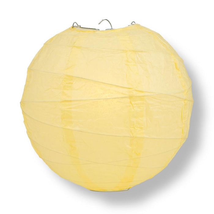 24" Lemon Yellow Chiffon Round Paper Lantern, Crisscross Ribbing, Chinese Hanging Wedding & Party Decoration - PaperLanternStore.com - Paper Lanterns, Decor, Party Lights & More