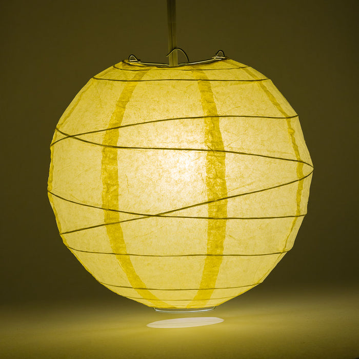 24" Lemon Yellow Chiffon Round Paper Lantern, Crisscross Ribbing, Chinese Hanging Wedding & Party Decoration - PaperLanternStore.com - Paper Lanterns, Decor, Party Lights & More