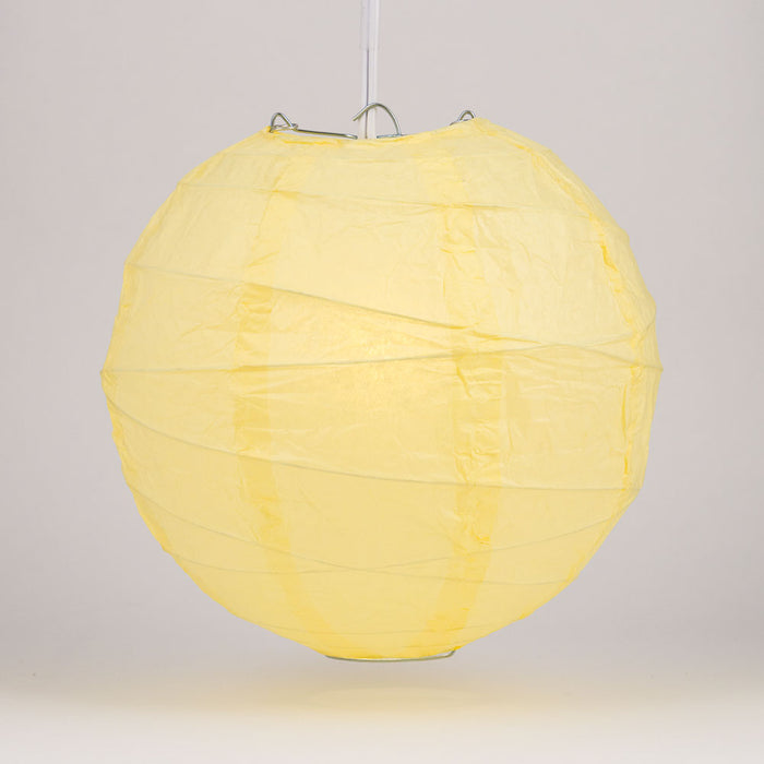 24" Lemon Yellow Chiffon Round Paper Lantern, Crisscross Ribbing, Chinese Hanging Wedding & Party Decoration - PaperLanternStore.com - Paper Lanterns, Decor, Party Lights & More