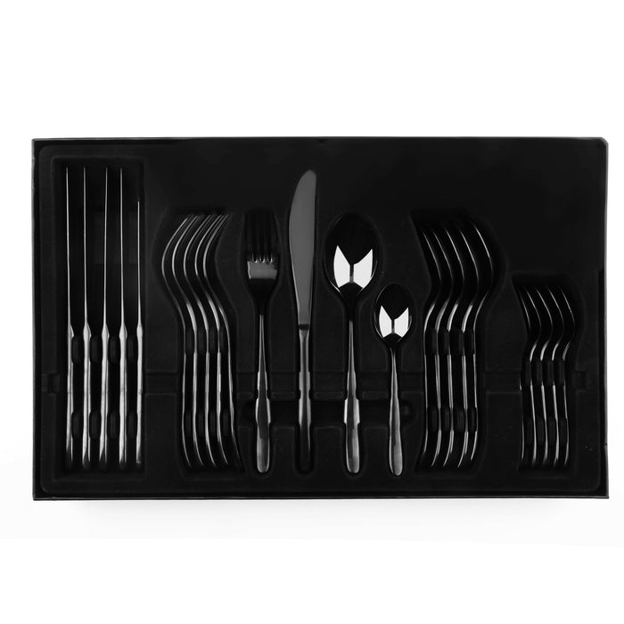 24 Piece Premium Black Titanium Alloy Cutlery Set
