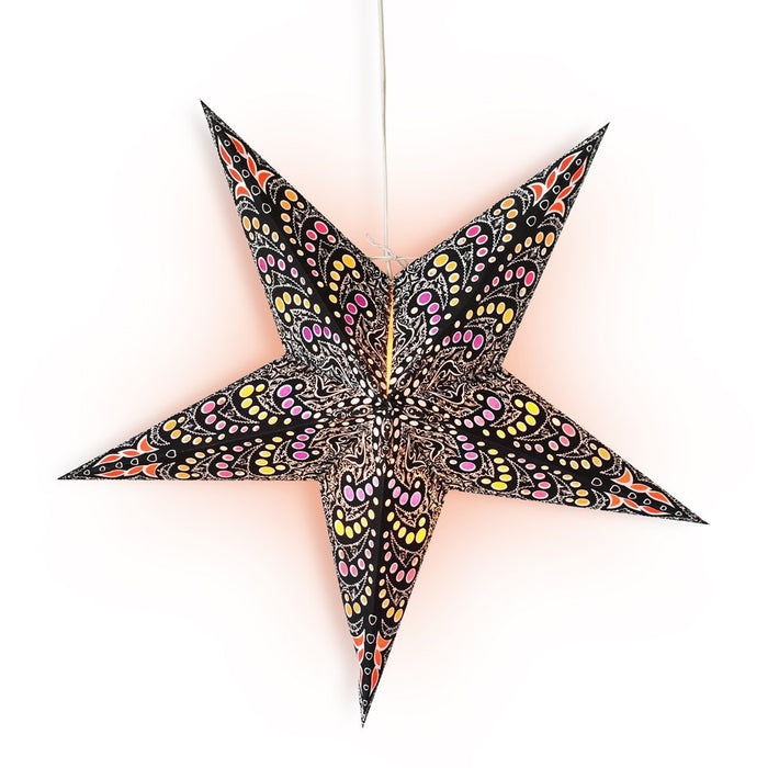 3-PACK + Cord | 24" Black Aloha Paper Star Lantern and Lamp Cord Hanging Decoration - LunaBazaar.com - Discover. Decorate. Celebrate.