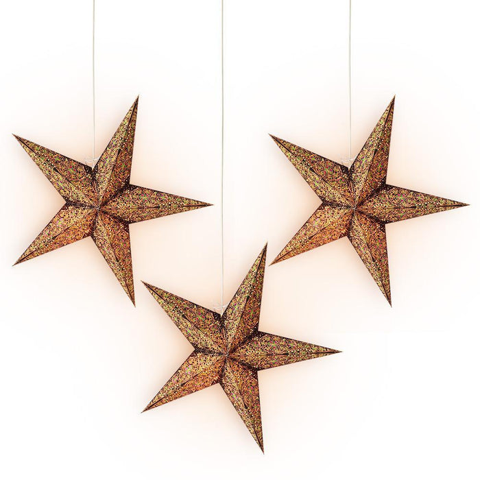 3-PACK + Cord | 24 Inch Brown / Gold Garden Paper Star Lantern and Lamp Cord Hanging Decoration - LunaBazaar.com - Discover. Decorate. Celebrate.