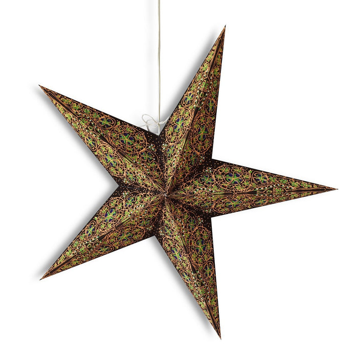 3-PACK + Cord | 24 Inch Brown / Gold Garden Paper Star Lantern and Lamp Cord Hanging Decoration - LunaBazaar.com - Discover. Decorate. Celebrate.