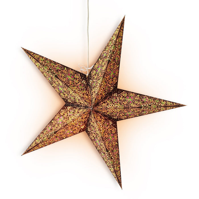 3-PACK + Cord | 24 Inch Brown / Gold Garden Paper Star Lantern and Lamp Cord Hanging Decoration - LunaBazaar.com - Discover. Decorate. Celebrate.