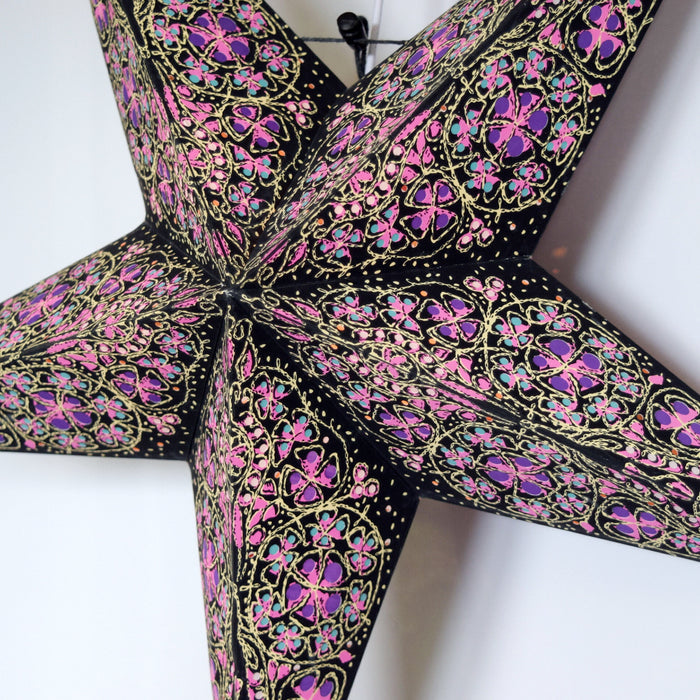24 Inch Purple Garden Paper Star Lantern and Lamp Cord Hanging Decoration (3-PACK + CORD + BULBS) - Luna Bazaar | Boho & Vintage Style Decor
