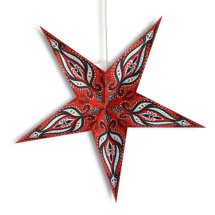 3-PACK + Cord | 24" Red / Black Bloom Paper Star Lantern and Lamp Cord Hanging Decoration - LunaBazaar.com - Discover. Decorate. Celebrate.