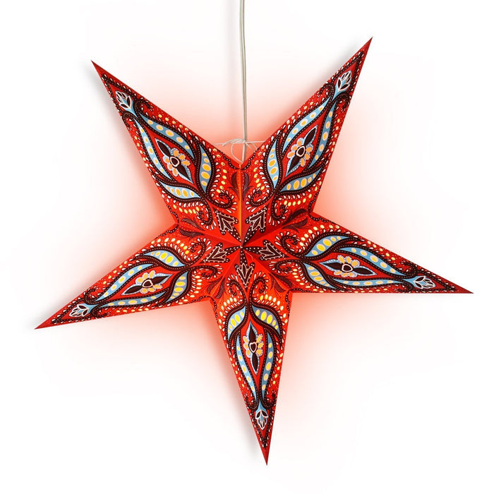 3-PACK + Cord | 24" Red / Black Bloom Paper Star Lantern and Lamp Cord Hanging Decoration - LunaBazaar.com - Discover. Decorate. Celebrate.