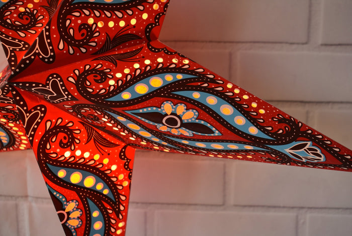 3-PACK + Cord | 24" Red / Black Bloom Paper Star Lantern and Lamp Cord Hanging Decoration - LunaBazaar.com - Discover. Decorate. Celebrate.