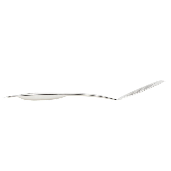 The 3-Piece Kitchen Utensils Set features a stainless steel spoon with an ergonomic bent handle, making it perfect for your kitchen collection, and it's also dishwasher safe.