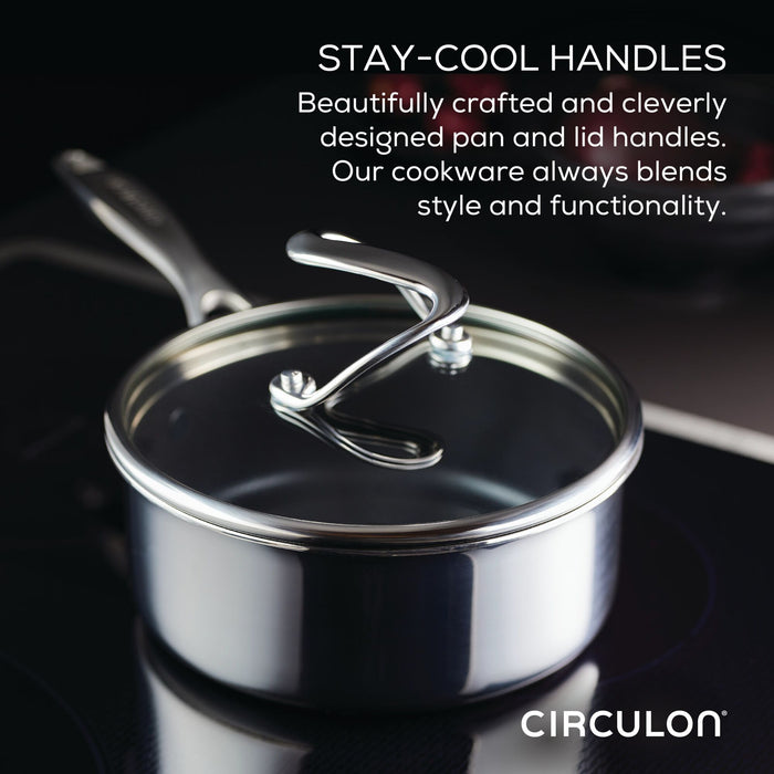 The 3.5 Quart Covered Chef Pan w/ Spoon sits elegantly on the stove, showcasing its innovative SteelShield technology. Its stay-cool handles ensure safety, while nonstick grooves make cooking and cleaning effortless.