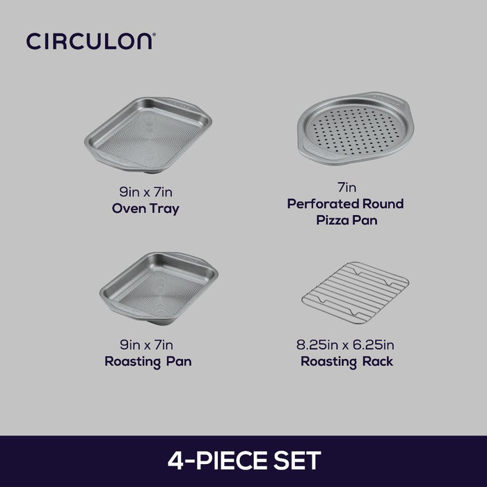 4-Piece Nonstick Toaster Oven Set: bake pans, trays & rack in various sizes.