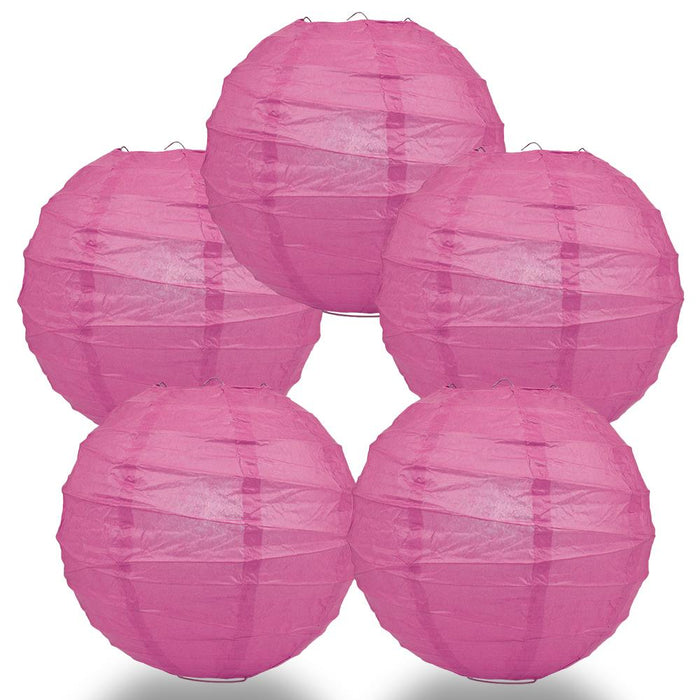5-Pack 12 Inch Fuchsia / Hot Pink Free-Style Ribbing, Hanging Paper Lanterns - Luna Bazaar | Boho & Vintage Style Decor