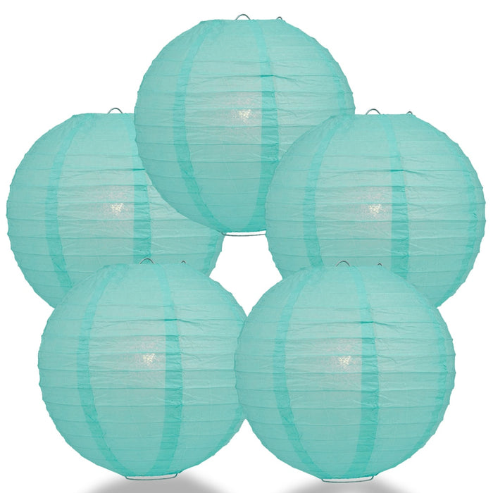 5-Pack 24 Inch Water Blue Parallel Ribbing Round Paper Lantern - Luna Bazaar | Boho & Vintage Style Decor