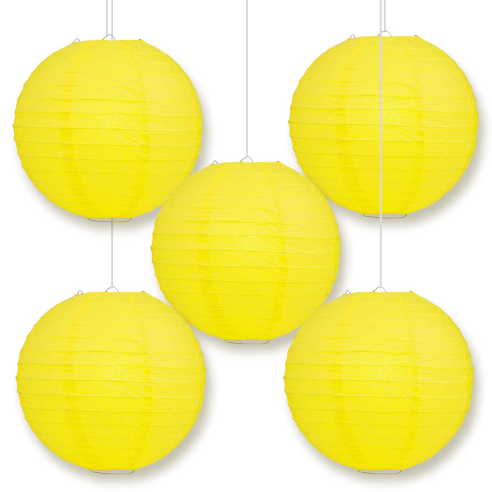 5-Pack 24 Inch Yellow Parallel Ribbing Round Paper Lantern - Luna Bazaar | Boho & Vintage Style Decor
