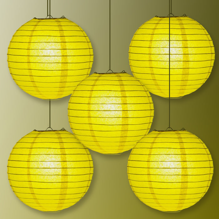 5-Pack 24 Inch Yellow Parallel Ribbing Round Paper Lantern - Luna Bazaar | Boho & Vintage Style Decor
